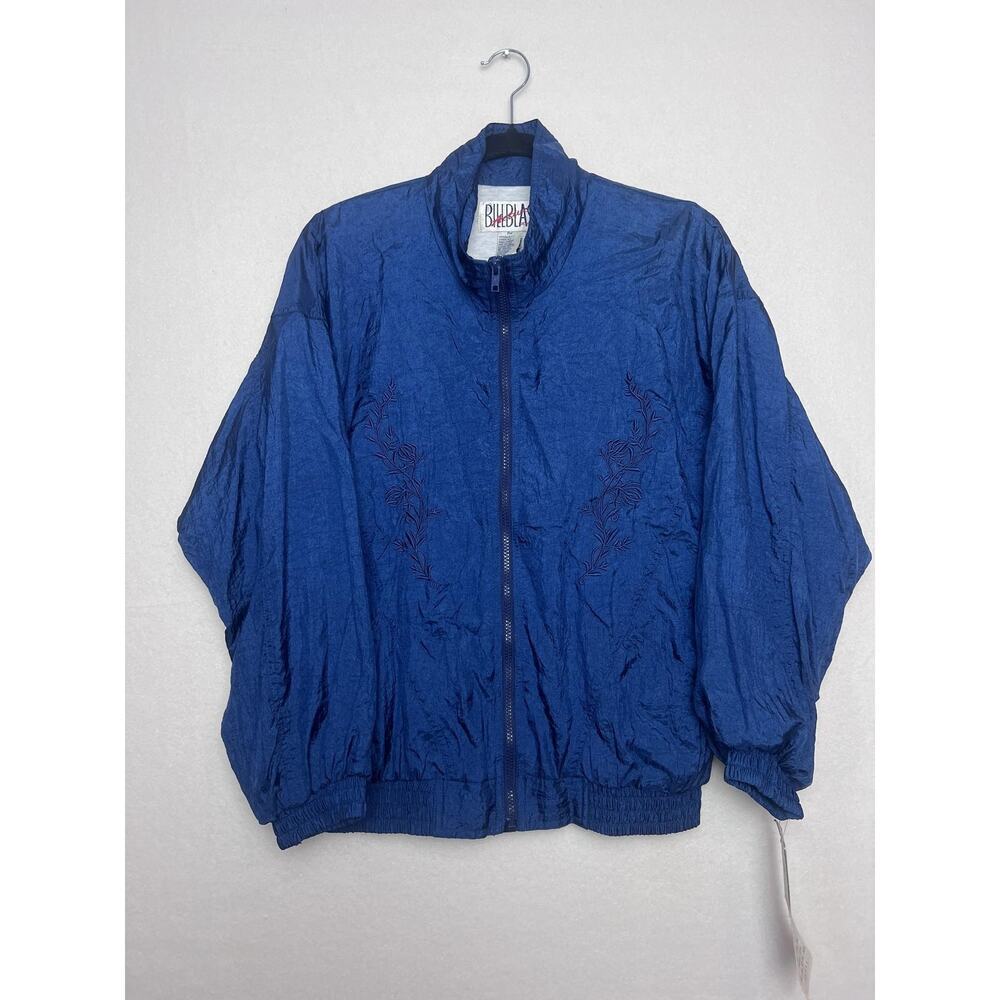 Bill Blass Vintage Navy Blue Windbreaker Jacket Women's Size PM Embroidery